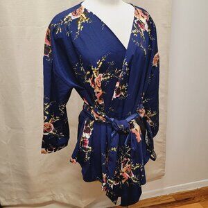 Brand New Navy Floral Print tie Waist Blouse